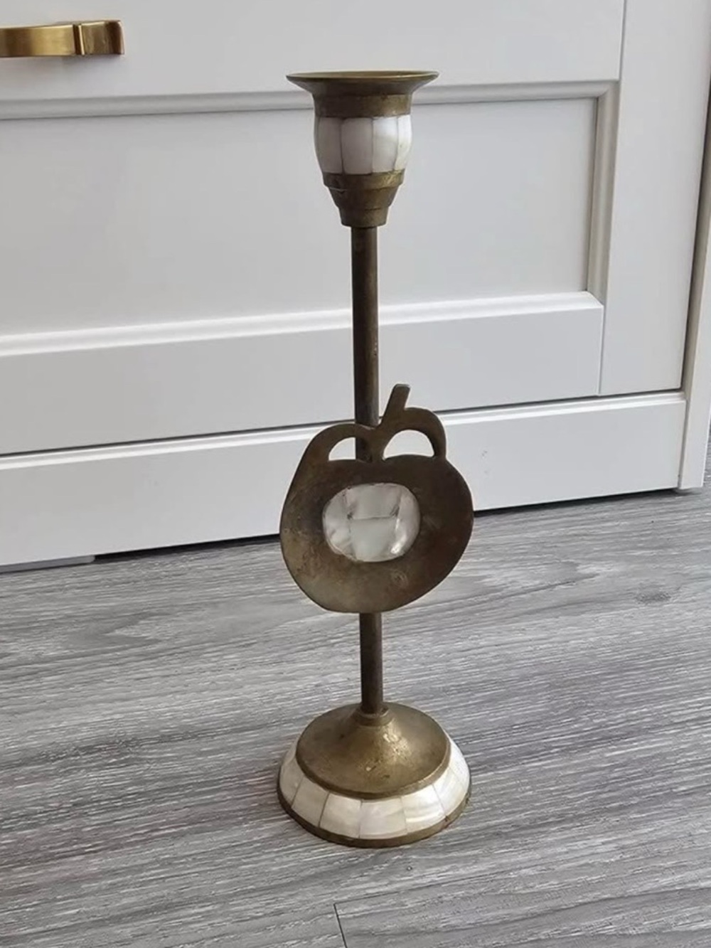 Brass and Mother-of-Pearl Accent Candle Holder